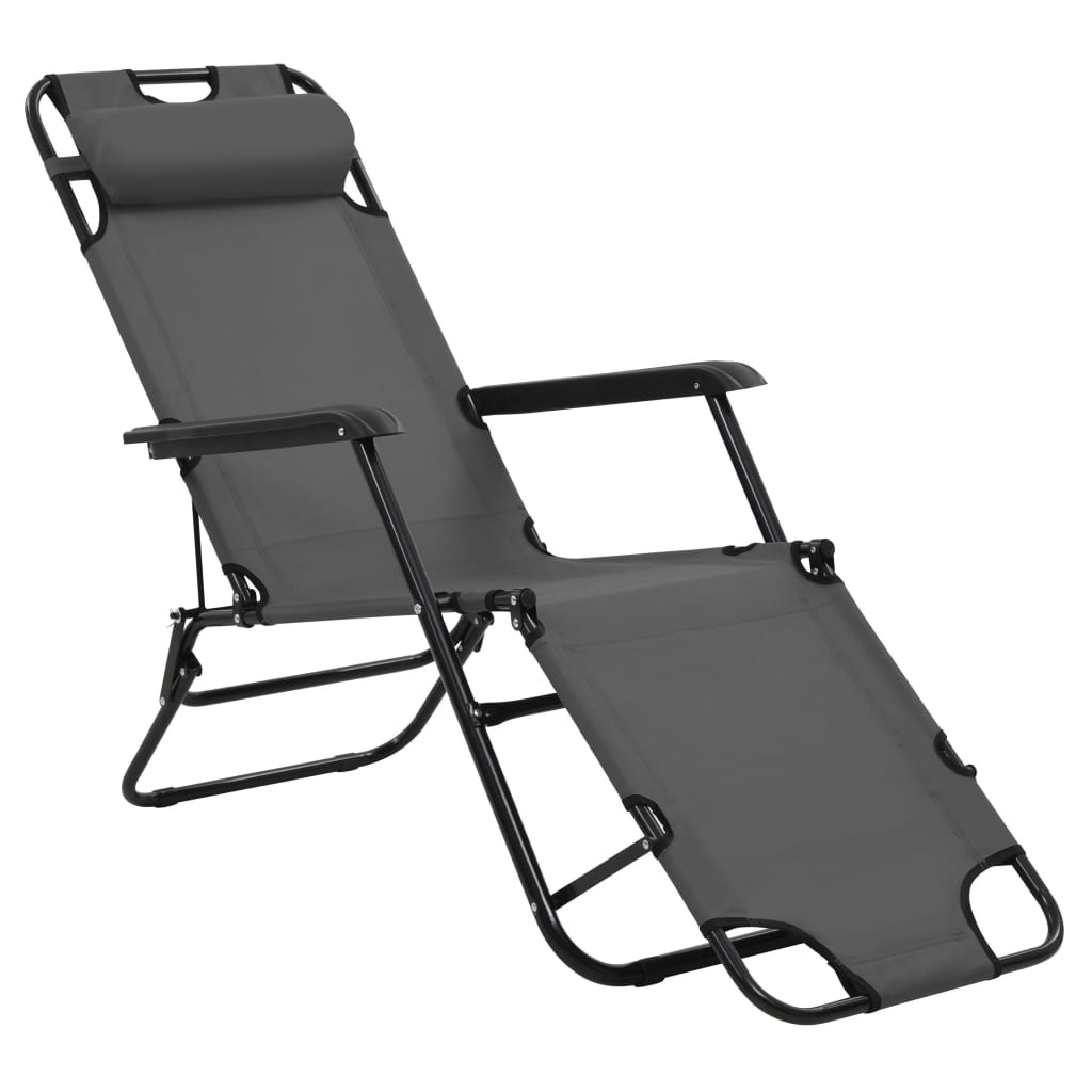 vidaXL Folding Sun Loungers 2 pcs with Footrests Steel Black