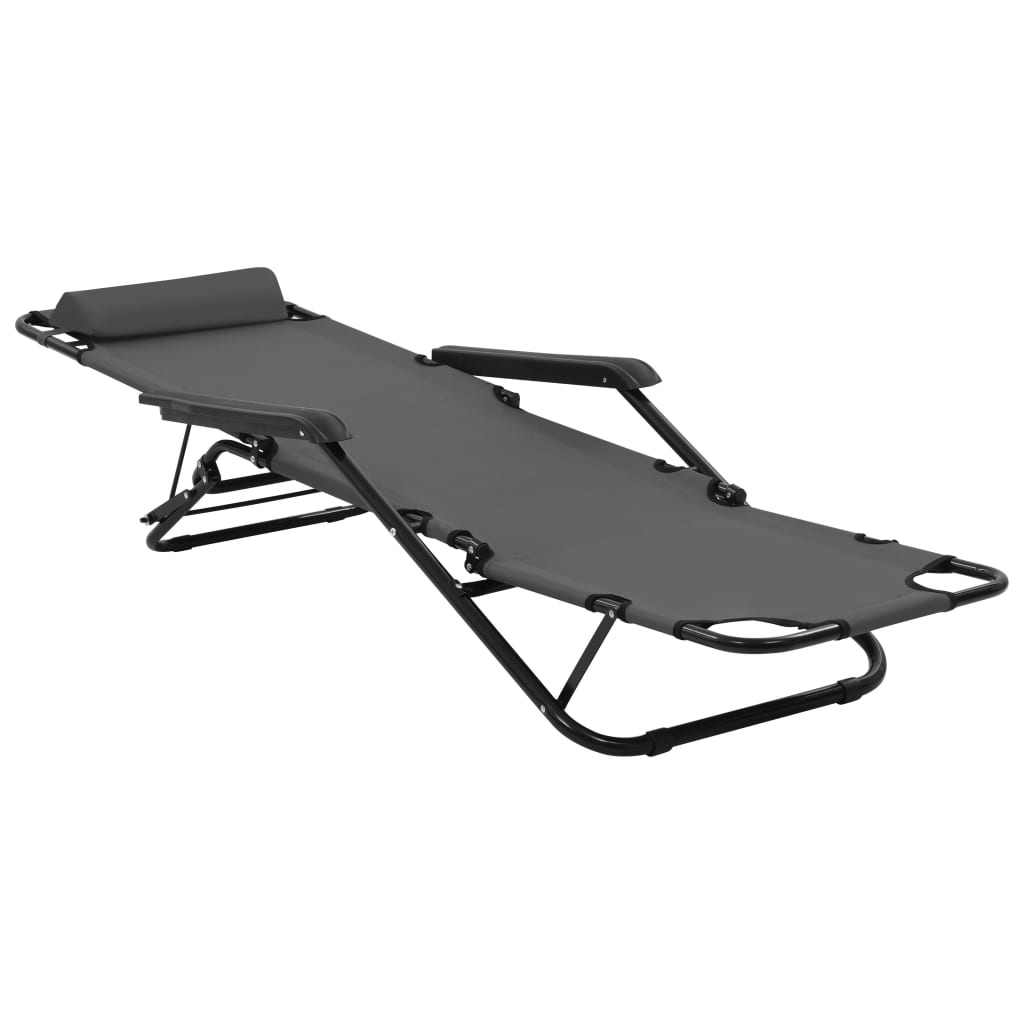 vidaXL Folding Sun Loungers 2 pcs with Footrests Steel Black