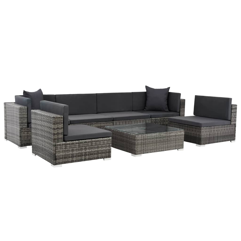vidaXL 7 Piece Garden Lounge Set with Cushions Poly Rattan Grey