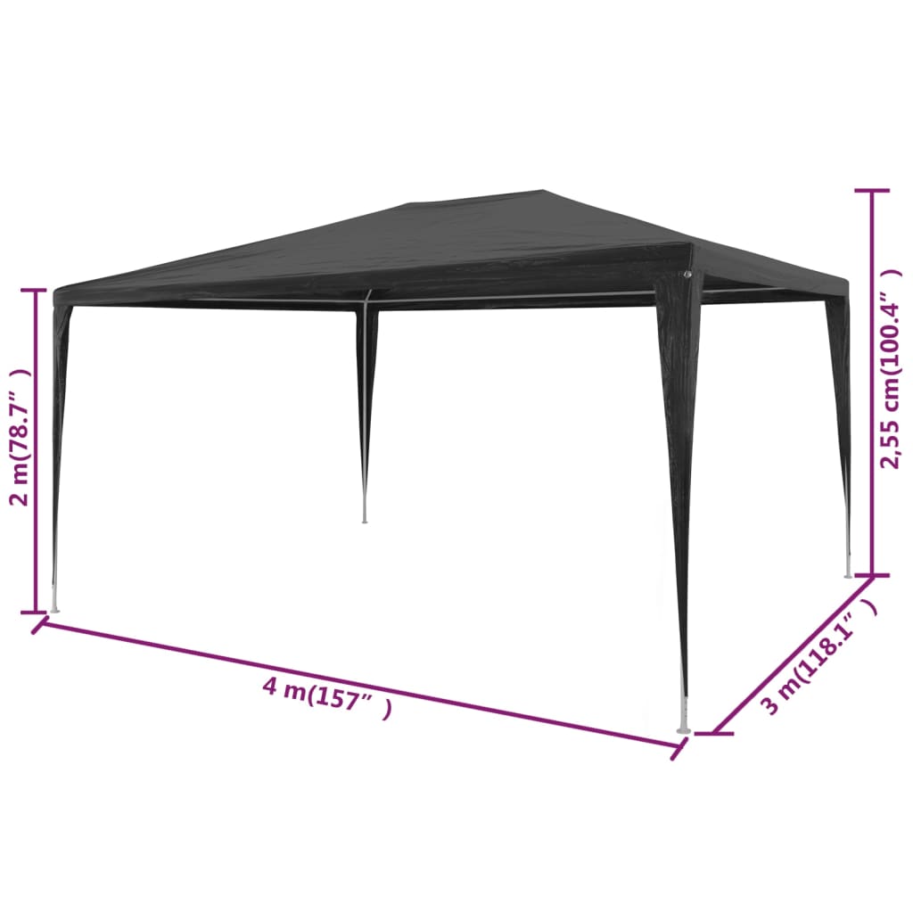 vidaXL Party Tent 3x4 m PE Anthracite