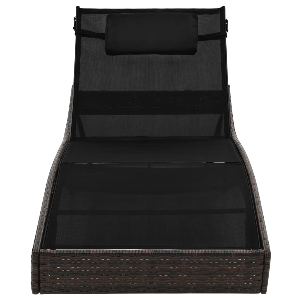vidaXL Sun Lounger with Pillow Poly Rattan Black