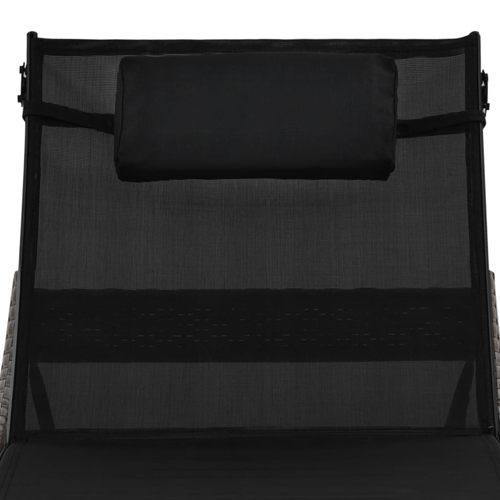 vidaXL Sun Lounger with Pillow Poly Rattan Black