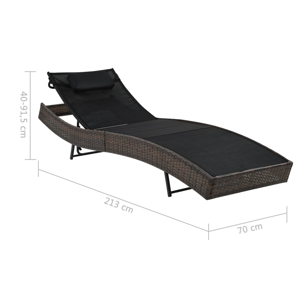 vidaXL Sun Lounger with Pillow Poly Rattan Black