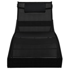 vidaXL Sun Lounger with Pillow Poly Rattan Black