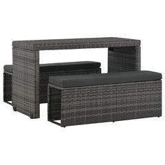 vidaXL 3 Piece Outdoor Dining Set with Cushions Poly Rattan Grey