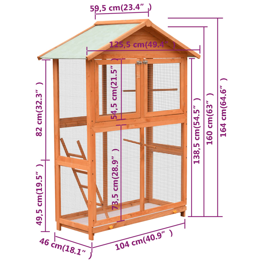 vidaXL Bird Cage Solid Pine & Fir Wood 125.5x59.5x164 cm