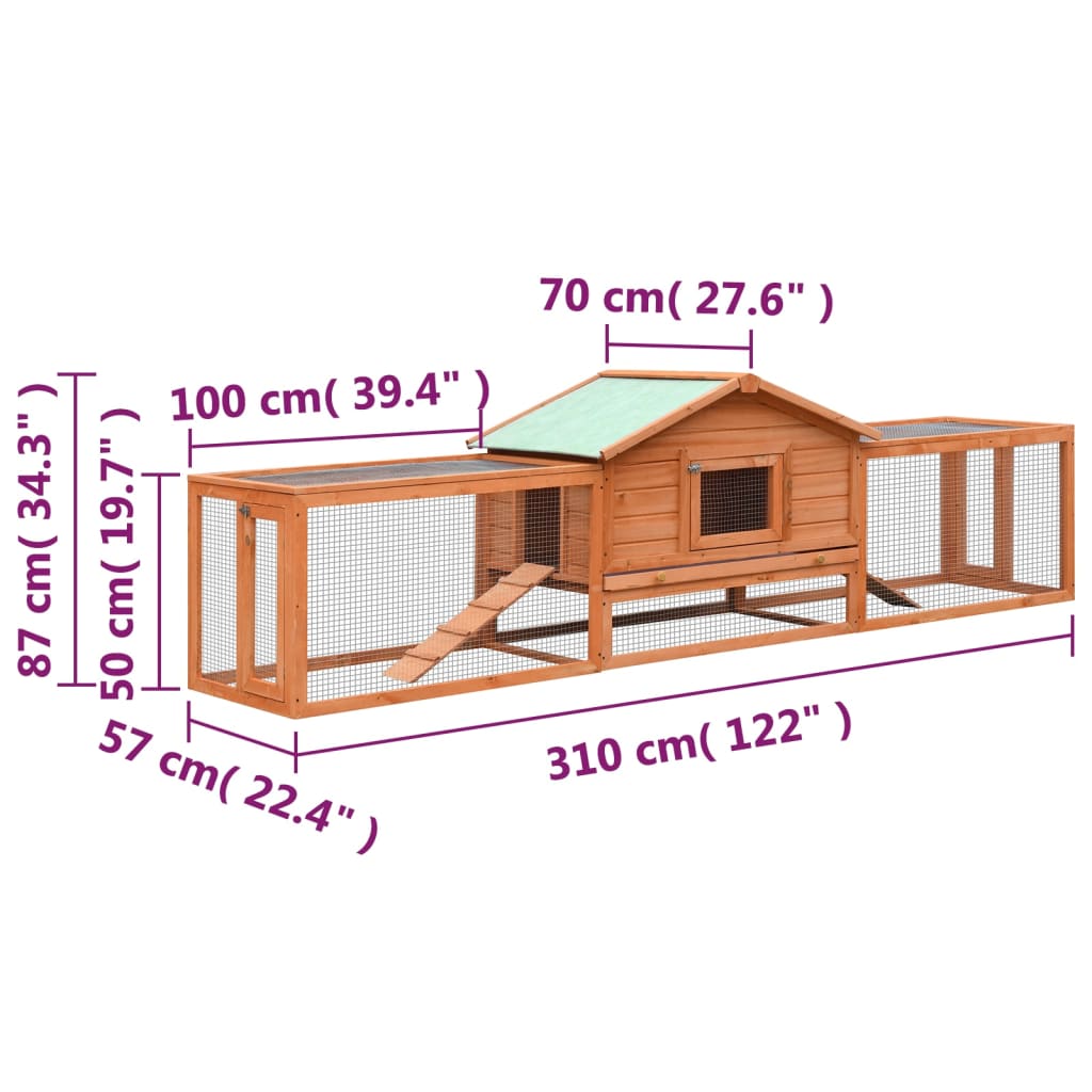 vidaXL Rabbit Hutch Solid Pine & Fir Wood 310x70x87 cm