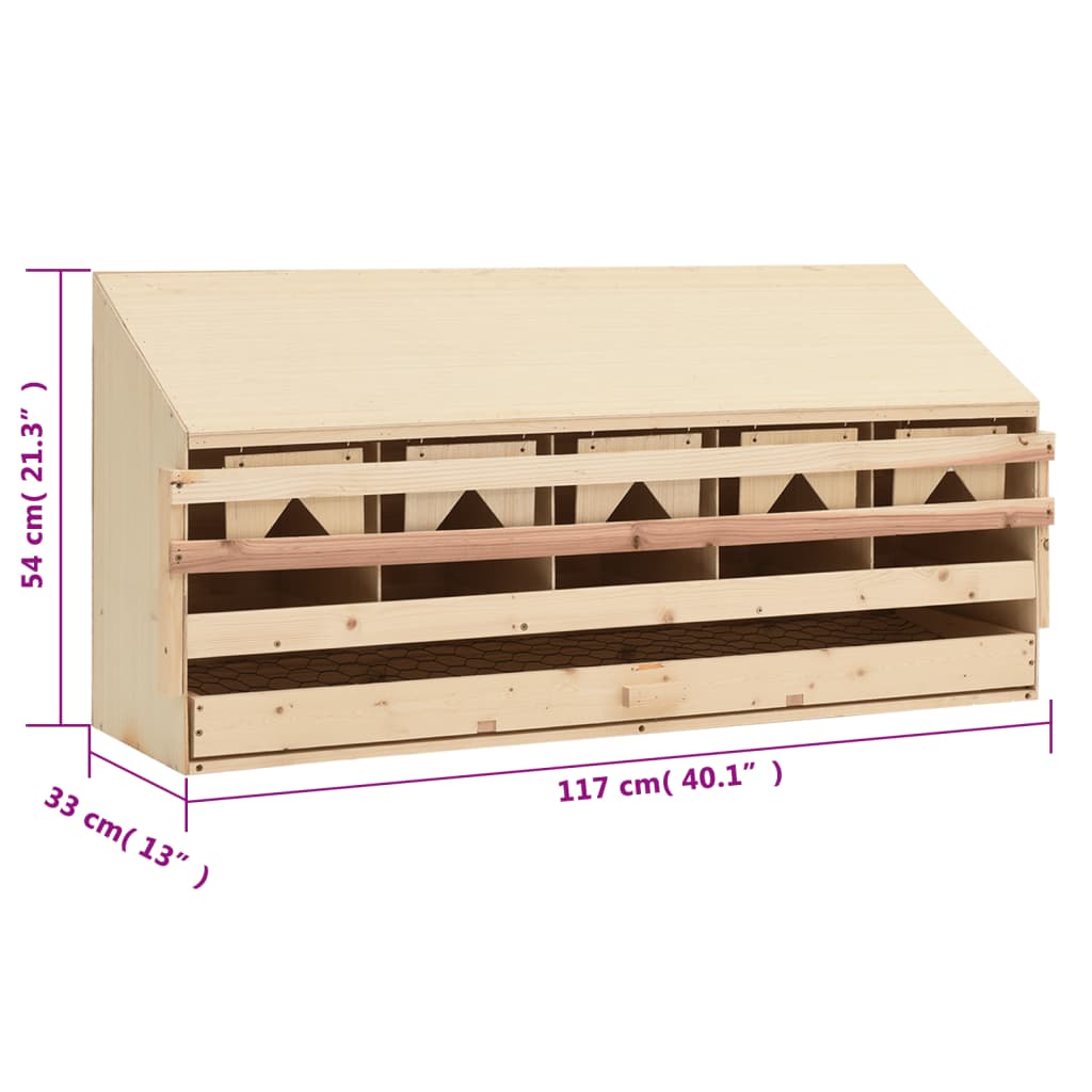 vidaXL Chicken Laying Nest 5 Compartments 117x33x54 cm Solid Pine Wood