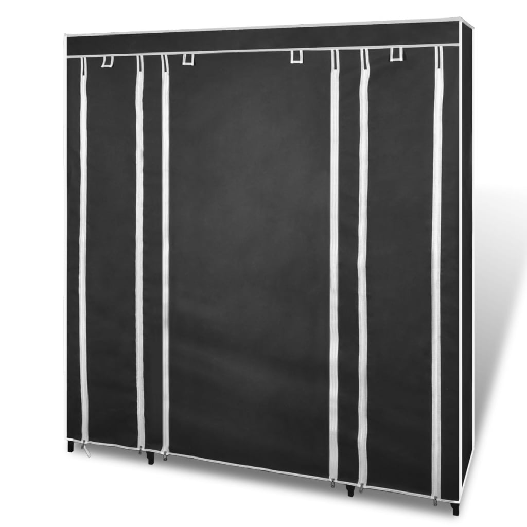 vidaXL Fabric Wardrobe with Compartments and Rods 45x150x176 cm Black