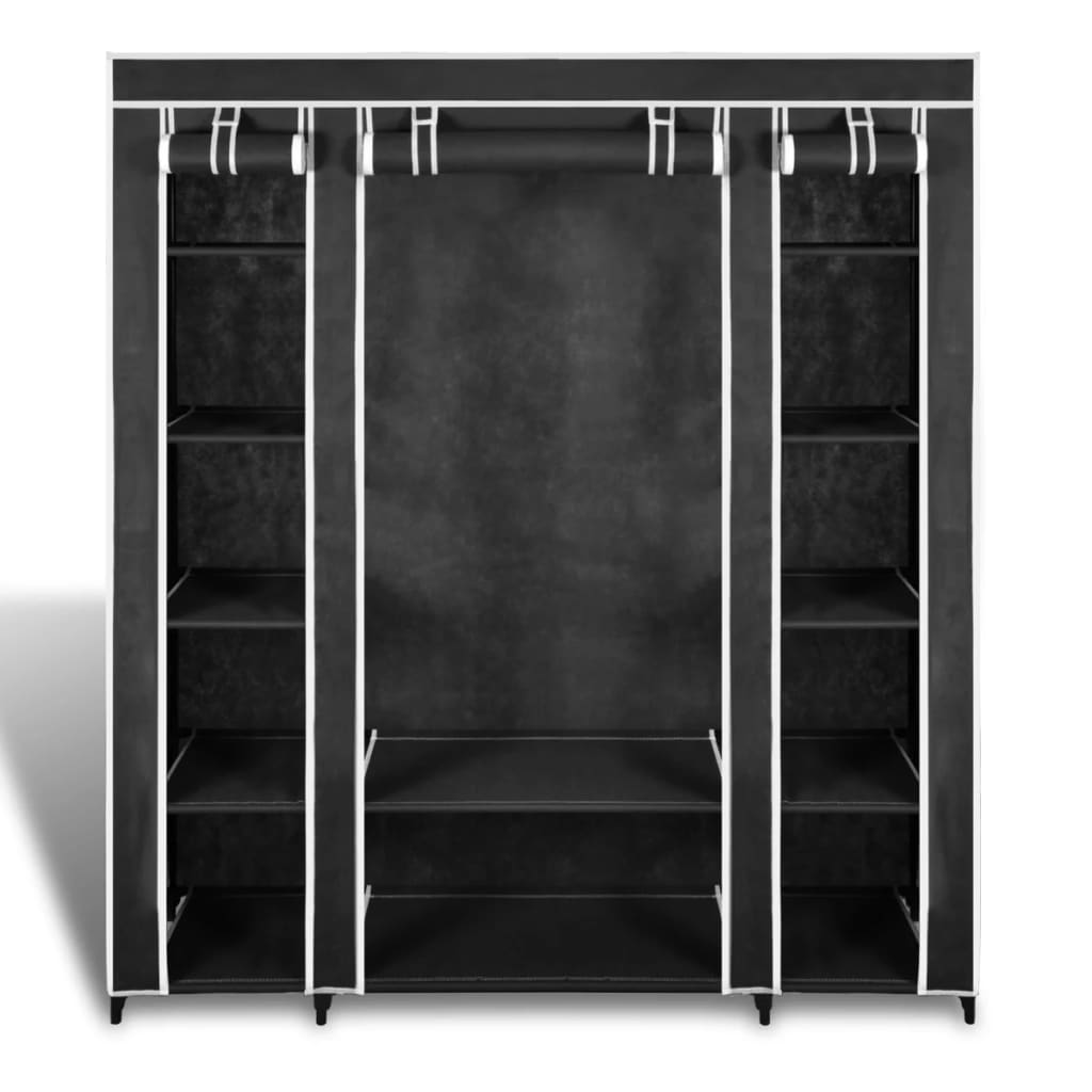 vidaXL Fabric Wardrobe with Compartments and Rods 45x150x176 cm Black