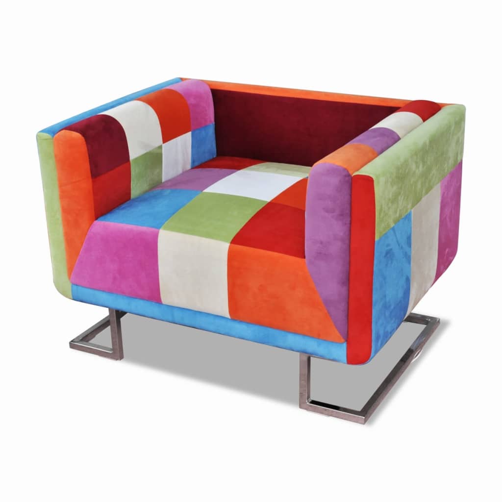 vidaXL Cube Armchair with Chrome Feet Patchwork Design Fabric