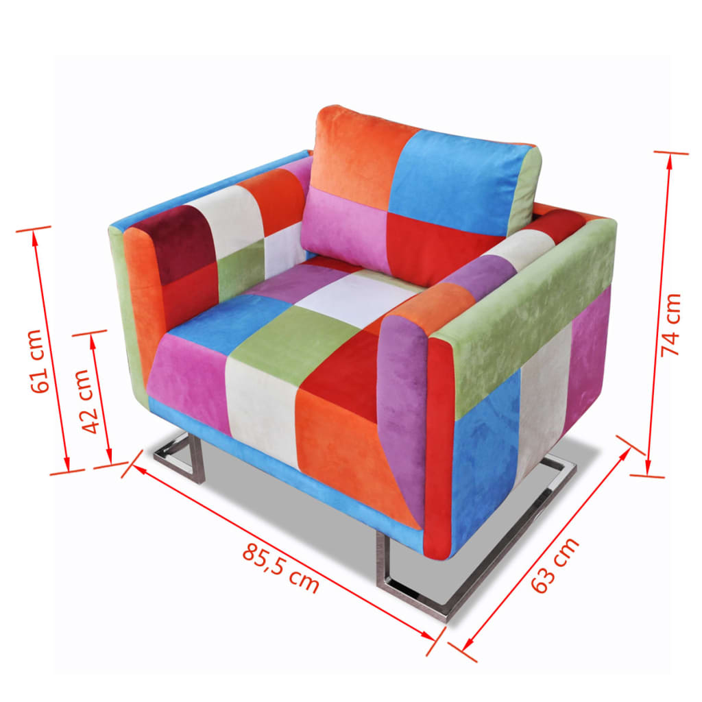 vidaXL Cube Armchair with Chrome Feet Patchwork Design Fabric