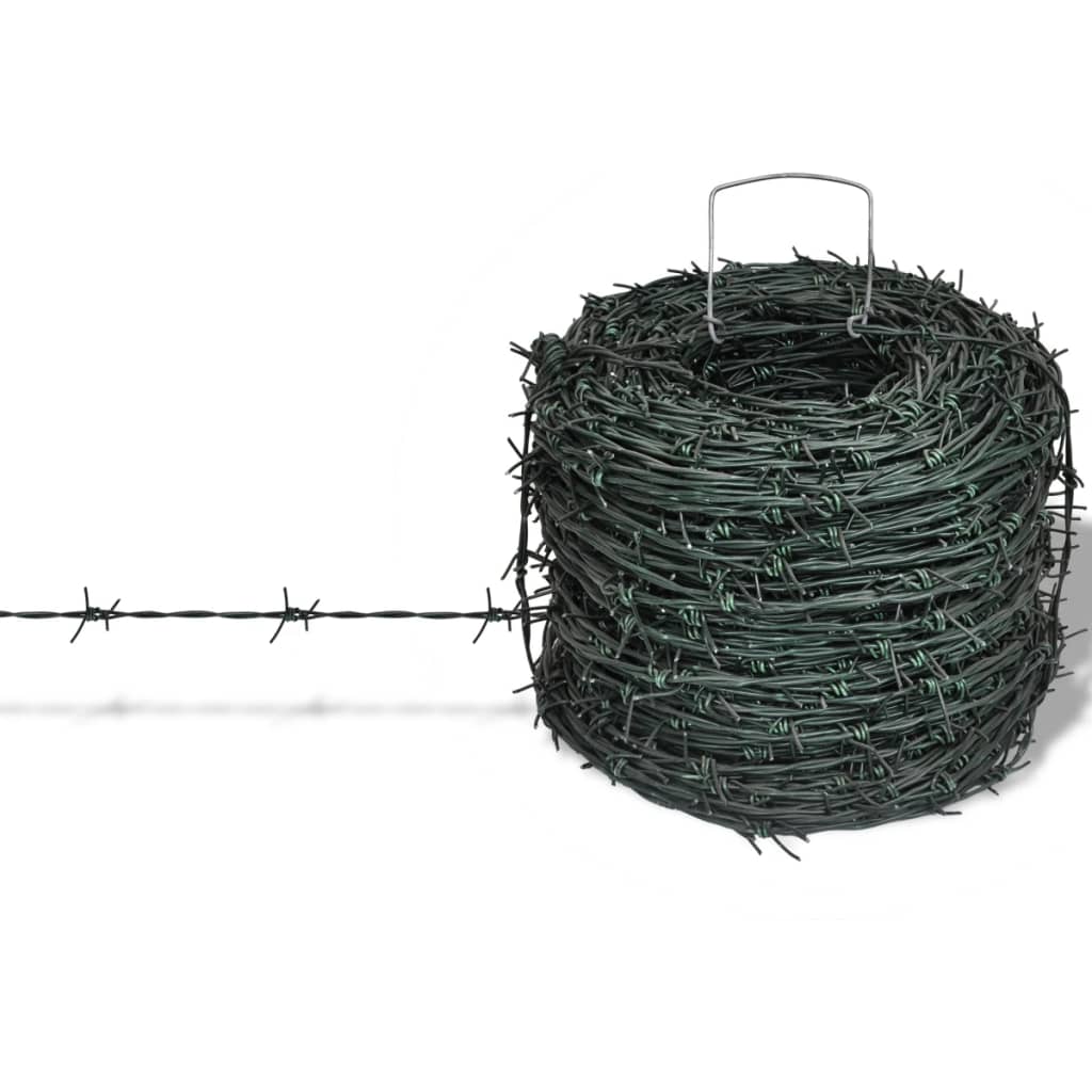 vidaXL Barbed Wire Entanglement Wire Green Wire Roll 100 m