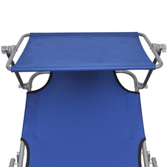 vidaXL Folding Sun Lounger with Canopy Steel and Fabric Blue