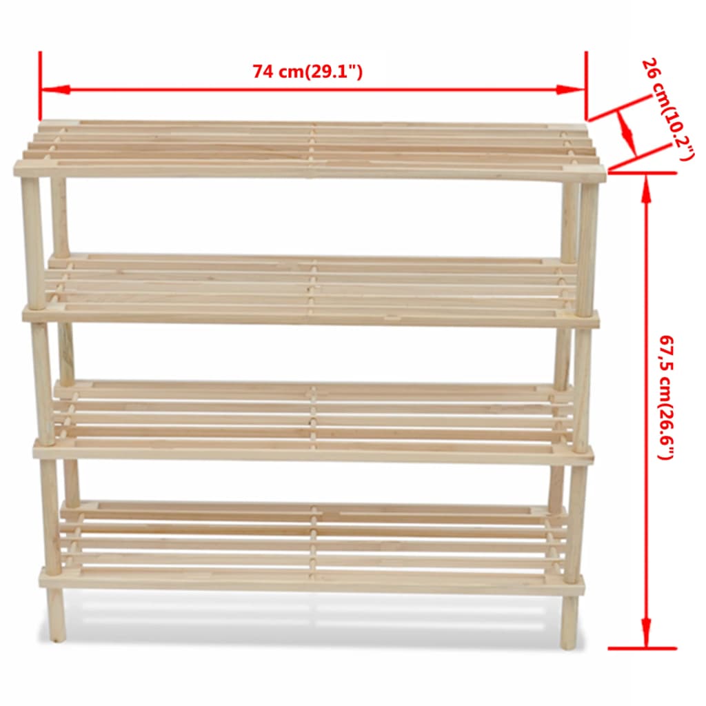 vidaXL 4-Tier Shoe Racks 2 pcs Solid Fir Wood