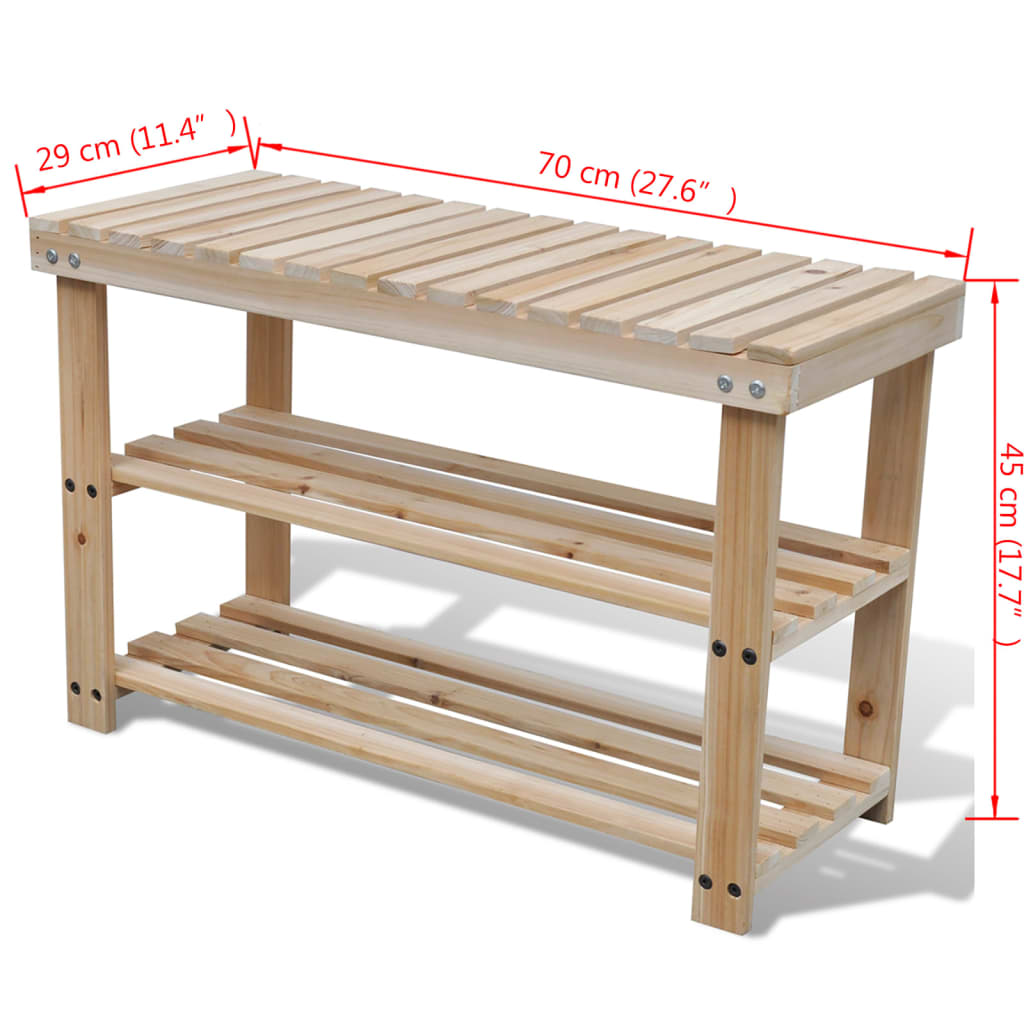 vidaXL 2-in-1 Shoe Rack with Bench Top Solid Fir Wood