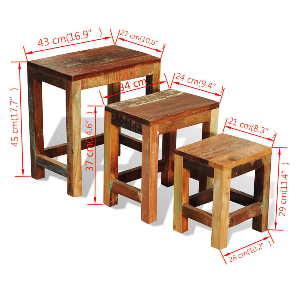 vidaXL Nesting Table Set 3 Pieces Vintage Reclaimed Wood