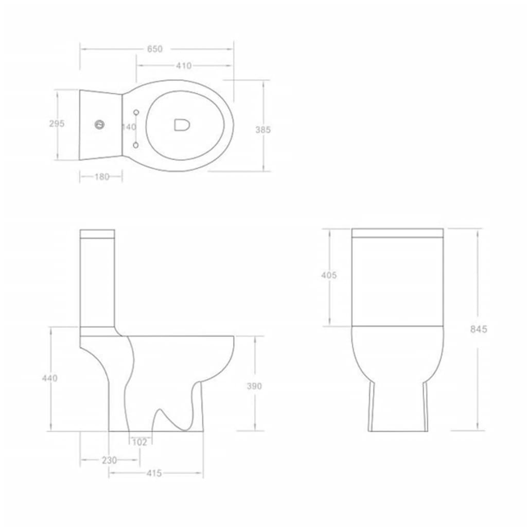 vidaXL WC Ceramic Toilet Bathroom Round Toilet Bottom Water Flow Black