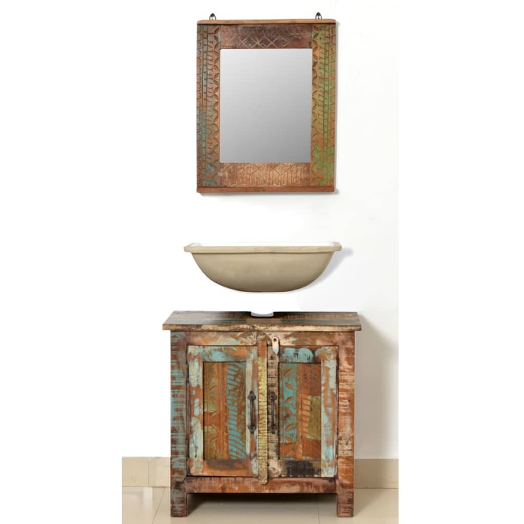 vidaXL Reclaimed Solid Wood Bathroom Vanity Cabinet Set with Mirror