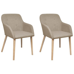 vidaXL Oak Indoor Fabric Dining Chair Set 2 pcs with Armrest Beige