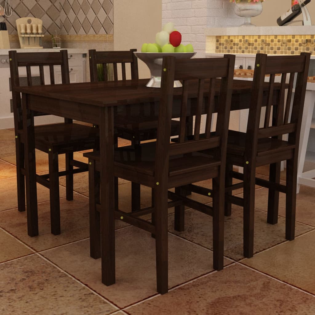 vidaXL Dining Set 5 Pieces Pine Wood Brown