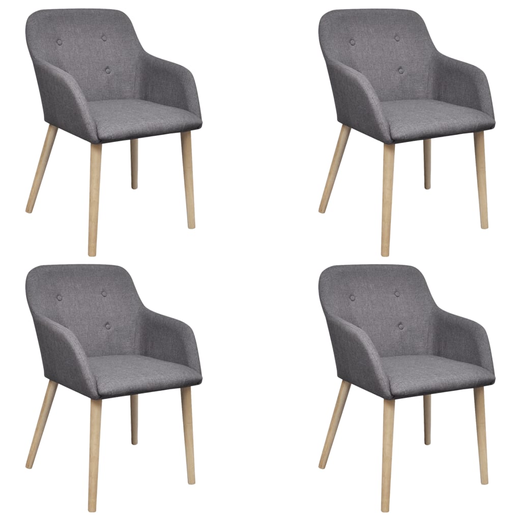 vidaXL Oak Indoor Fabric Dining Chair Set 4 pcs with Armrest Dark Grey