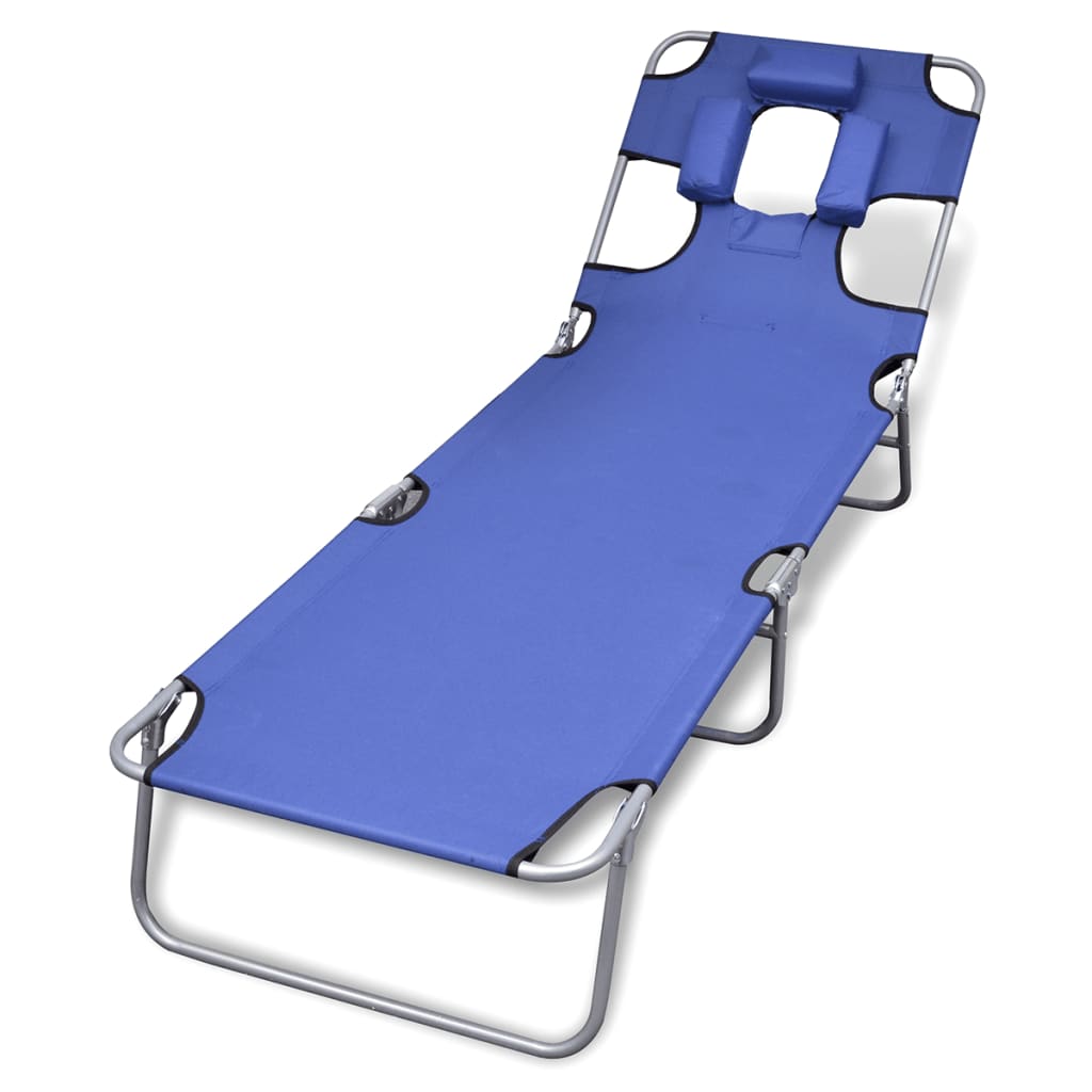vidaXL Folding Sun Lounger with Head Cushion Powder-coated Steel Black