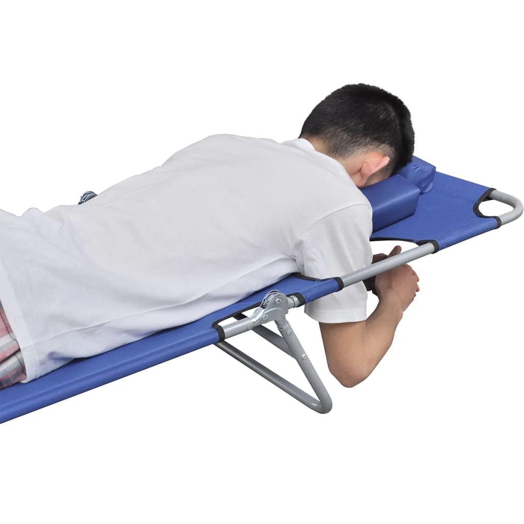 vidaXL Folding Sun Lounger with Head Cushion Powder-coated Steel Black