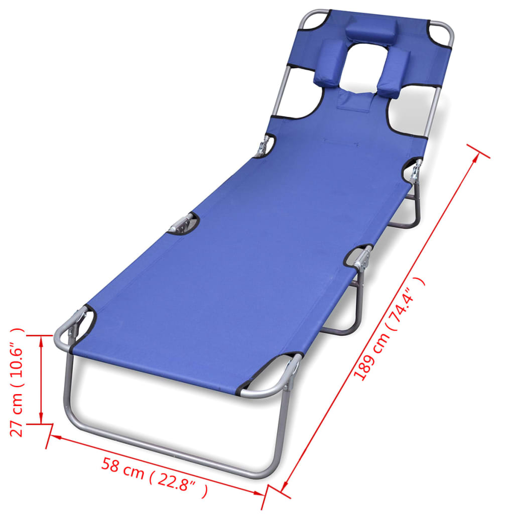 vidaXL Folding Sun Lounger with Head Cushion Powder-coated Steel Black