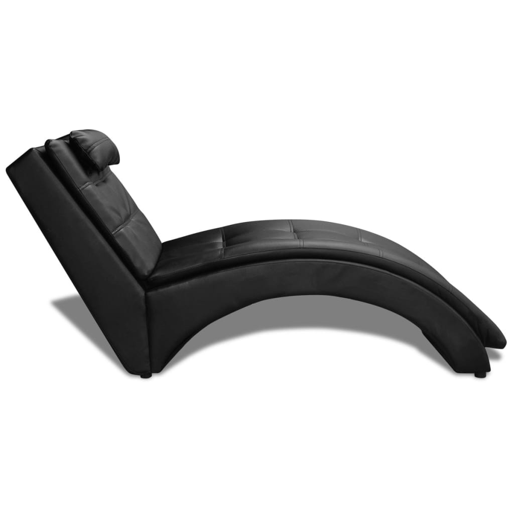 vidaXL Chaise Longue with Pillow Black Faux Leather