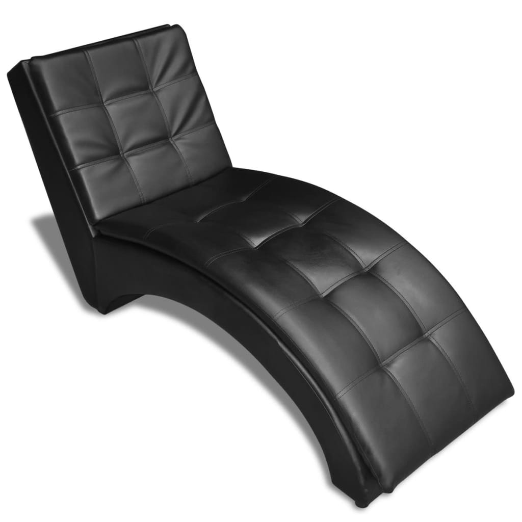 vidaXL Chaise Longue with Pillow Black Faux Leather