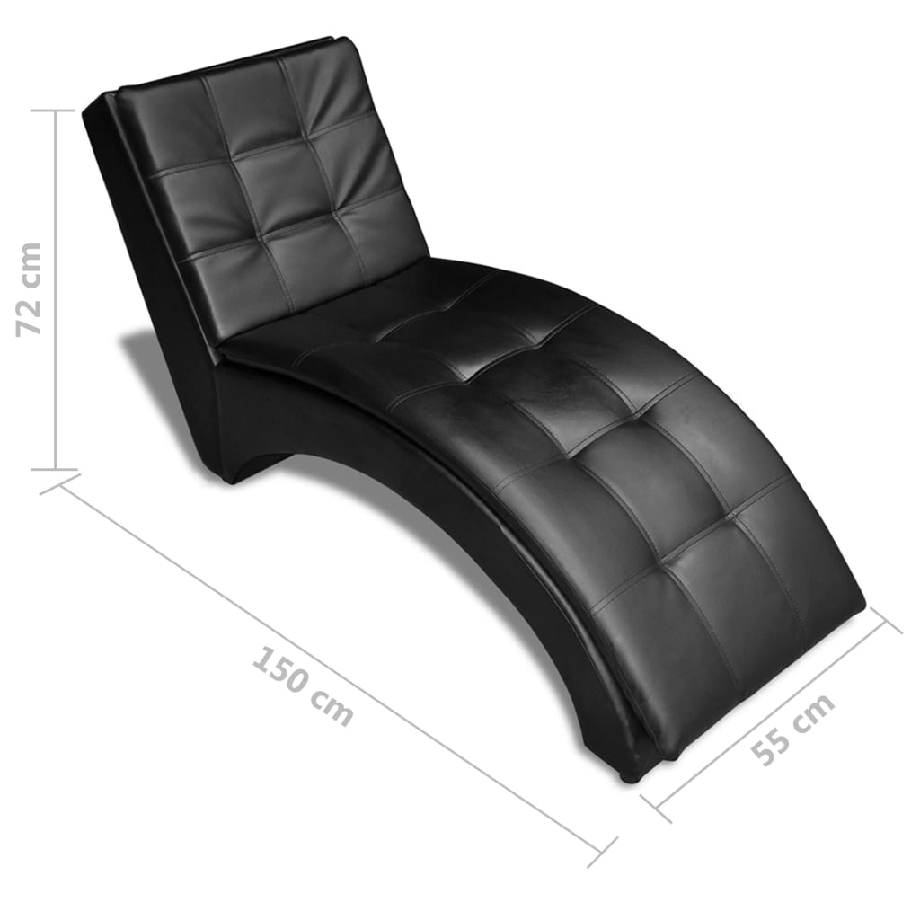 vidaXL Chaise Longue with Pillow Black Faux Leather