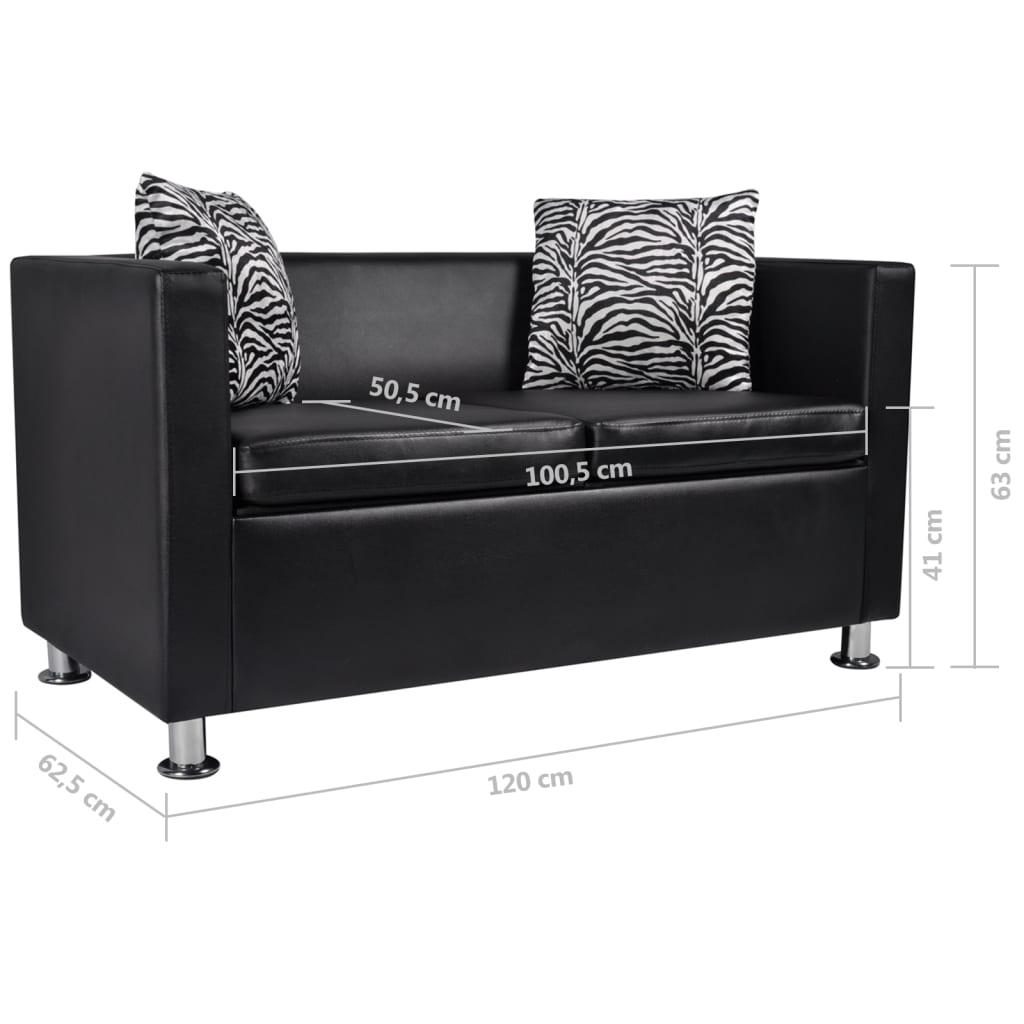 vidaXL Sofa 2-Seater Artificial Leather Black