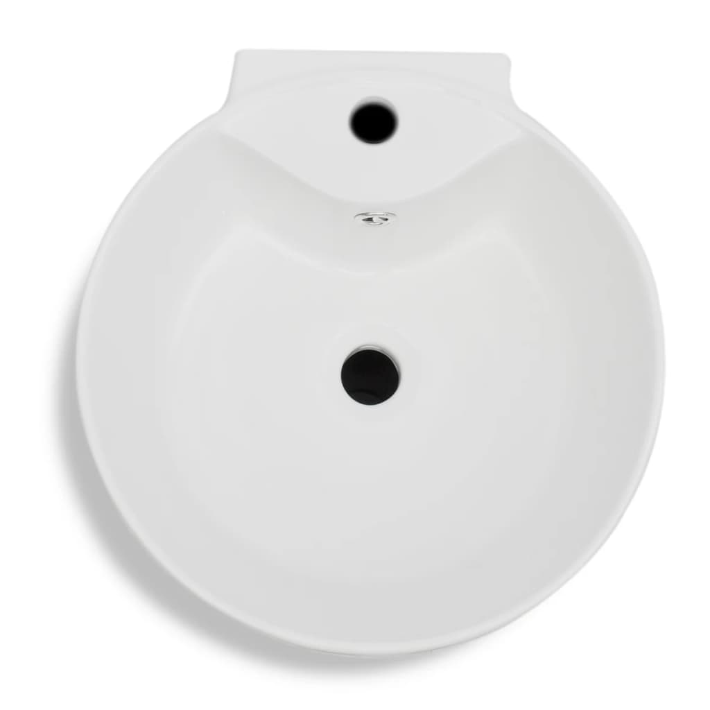 vidaXL Ceramic Stand Bathroom Sink Basin Faucet/Overflow Hole White Round