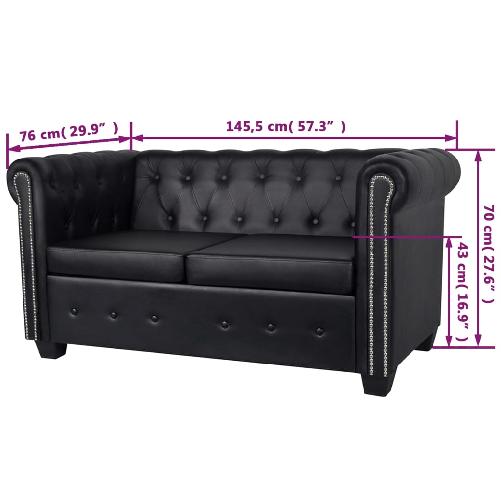 vidaXL Chesterfield 2-Seater Artificial Leather Black