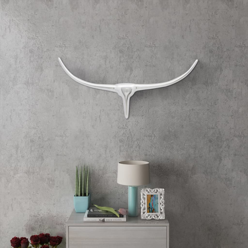 vidaXL Wall Mounted Aluminium Bull���s Head Decoration Silver 72 cm