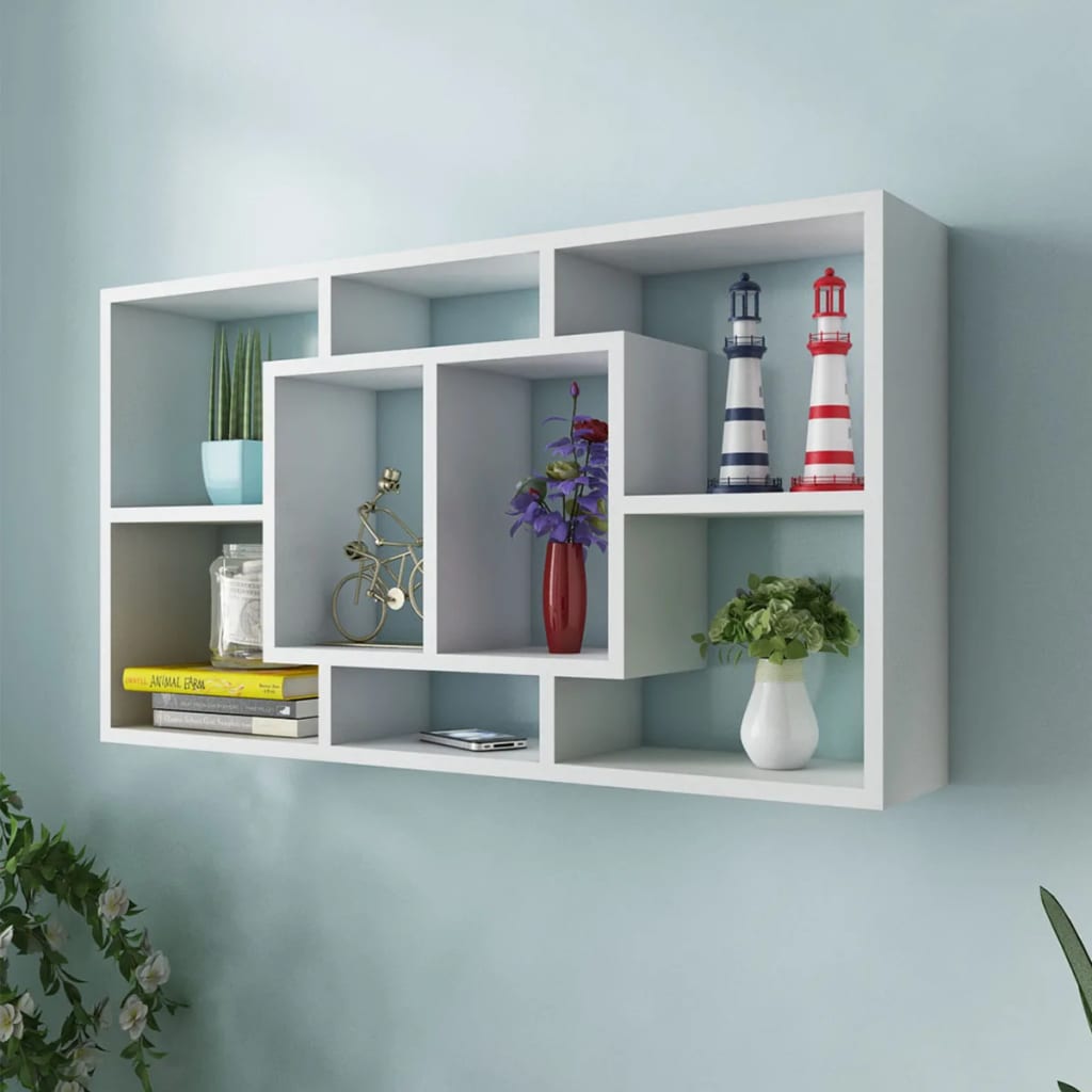 vidaXL Floating Wall Display Shelf 8 Compartments Oak Colour