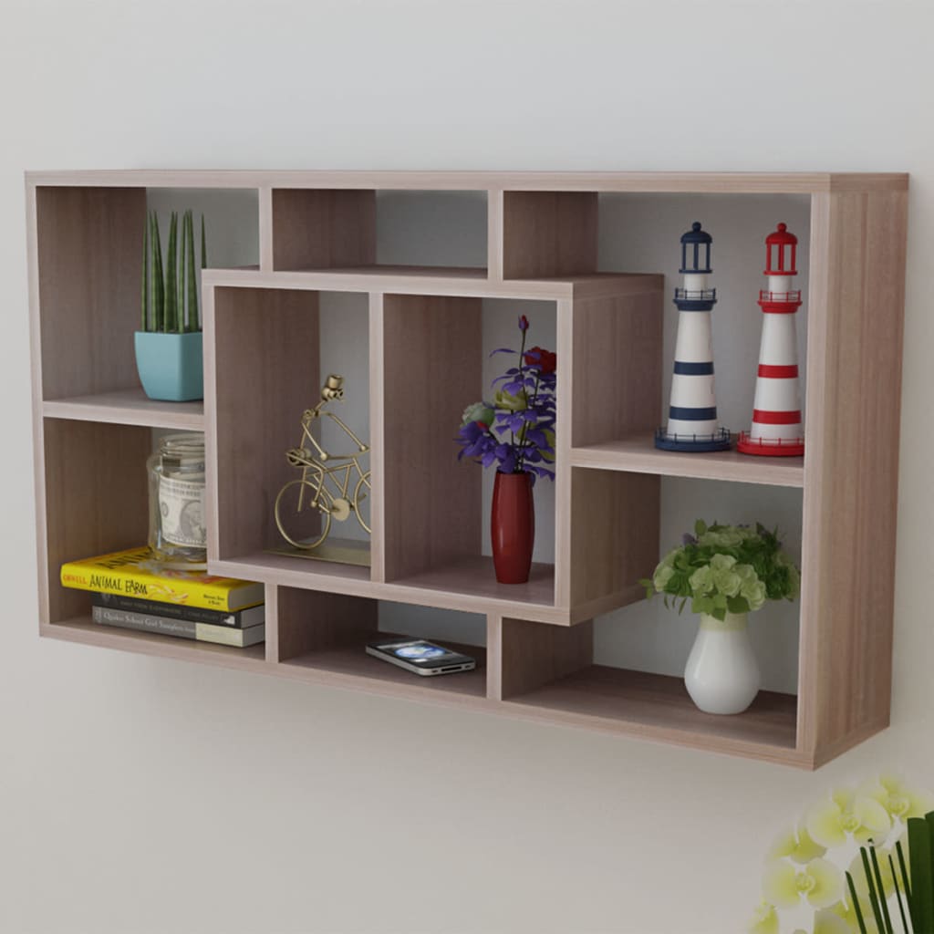 vidaXL Floating Wall Display Shelf 8 Compartments Oak Colour