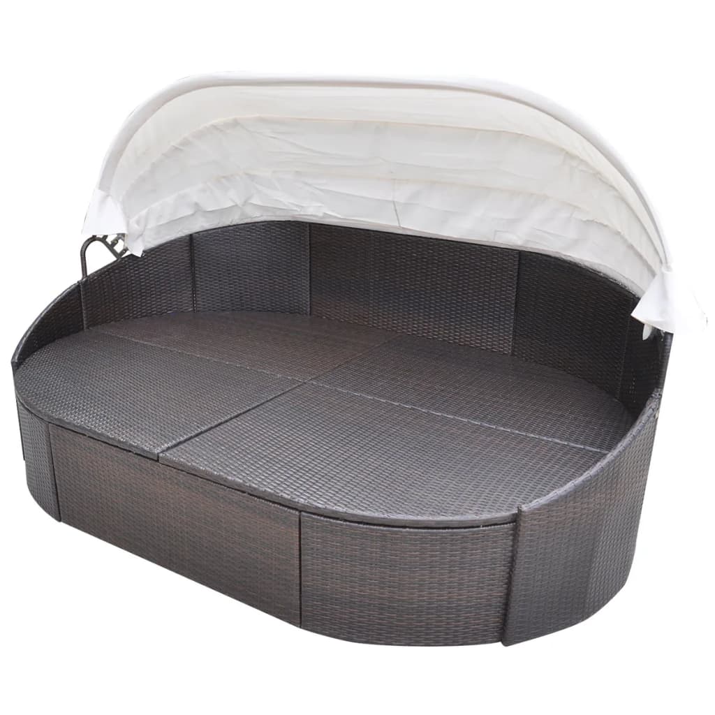 vidaXL Outdoor Lounge Bed with Canopy Poly Rattan Black