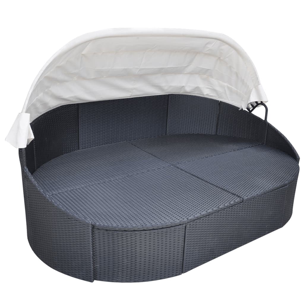 vidaXL Outdoor Lounge Bed with Canopy Poly Rattan Black