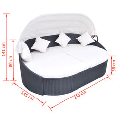 Outdoor Lounge Bed with Canopy Poly Rattan
