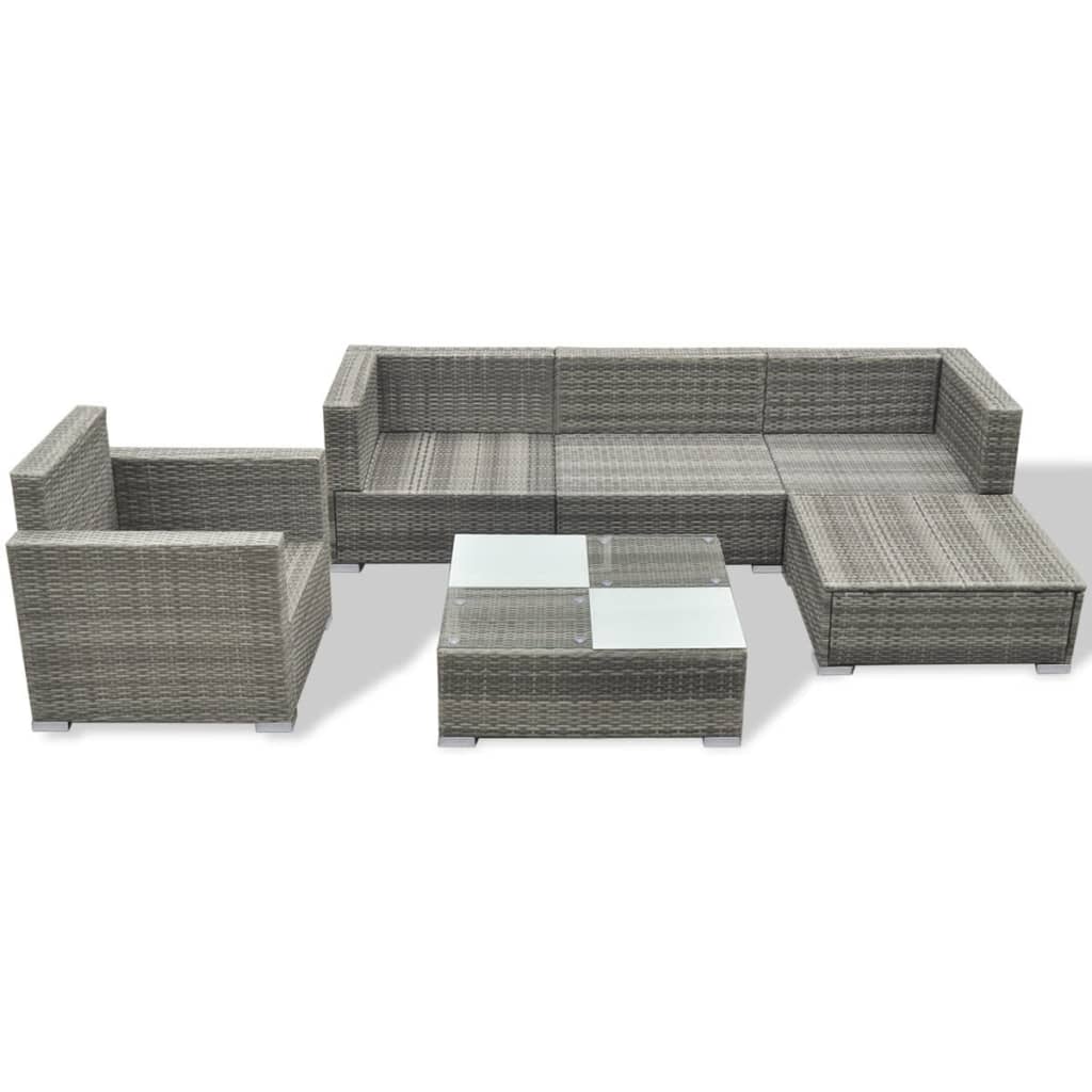 vidaXL 6 Piece Garden Lounge Set with Cushions Poly Rattan Grey