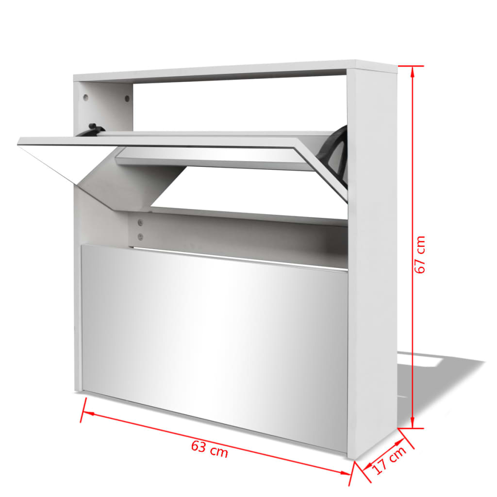 vidaXL Shoe Cabinet 2-Layer Mirror Oak 63x17x67 cm