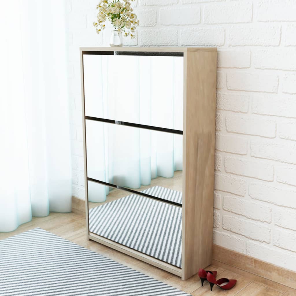 Shoe Cabinet 3-Layer Mirror White 63x17x102.5 cm