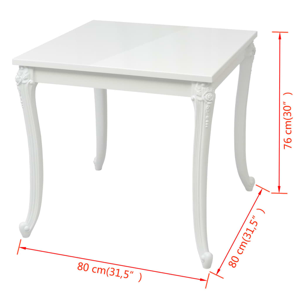 vidaXL Dining Table 80x80x76 cm High Gloss White