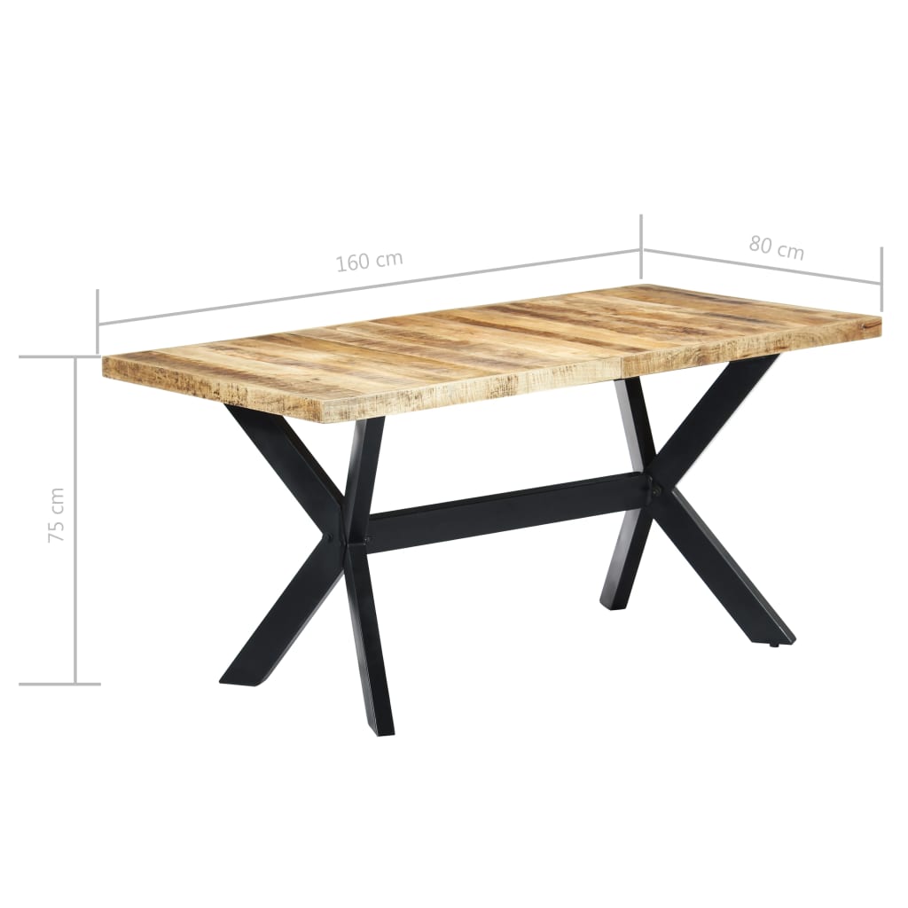 vidaXL Dining Table 160x80x75 cm Solid Rough Mango Wood