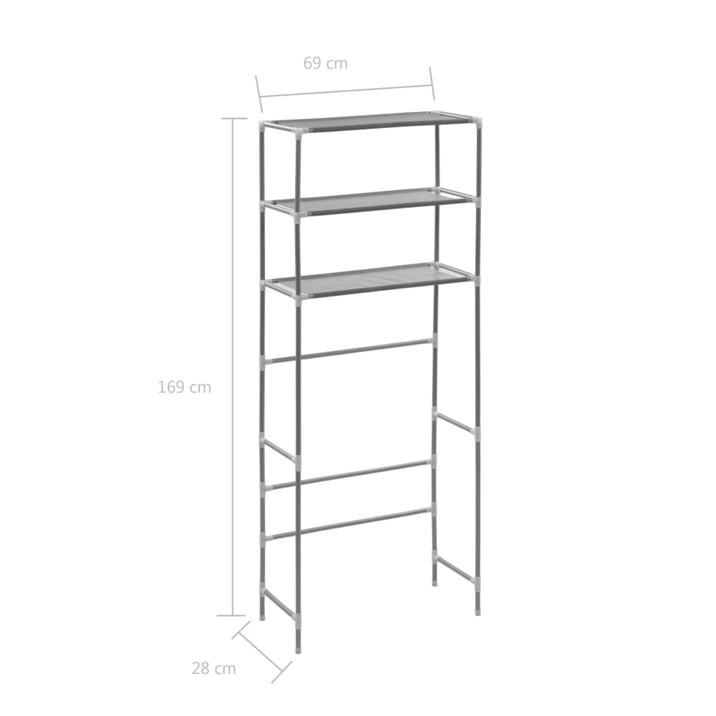 vidaXL 3-Tier Storage Rack over Laundry Machine Silver 69x28x169 cm