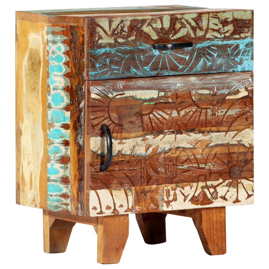 vidaXL Hand Carved Bedside Cabinet 40x30x50 cm Solid Reclaimed Wood