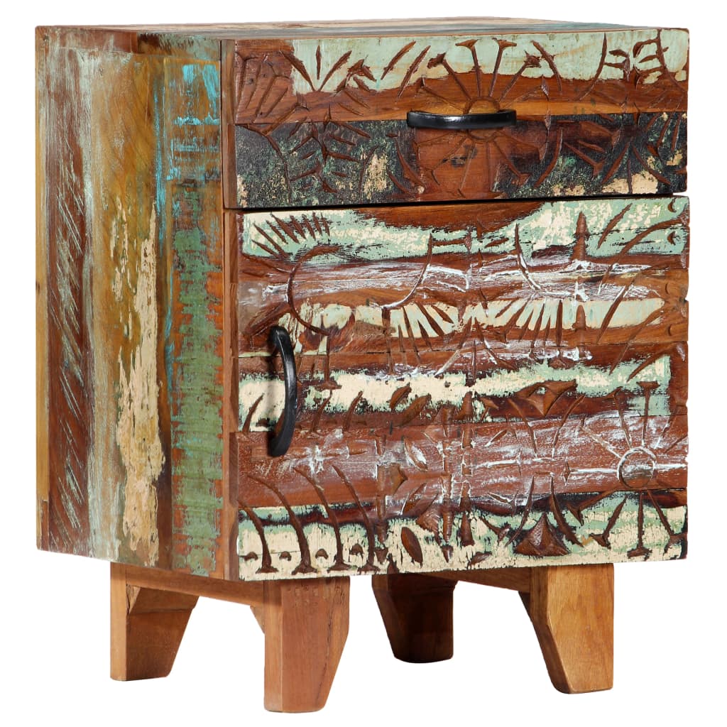 vidaXL Hand Carved Bedside Cabinet 40x30x50 cm Solid Reclaimed Wood