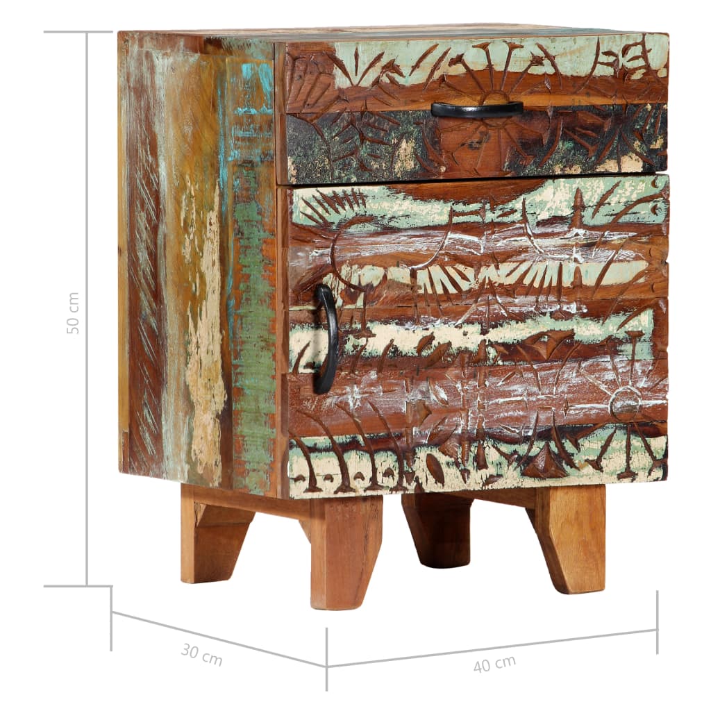 vidaXL Hand Carved Bedside Cabinet 40x30x50 cm Solid Reclaimed Wood